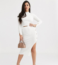 Комбинируемая юбка в мелкий рубчик с золотистыми пуговицами ASOS DESIGN Petite-Кремовый