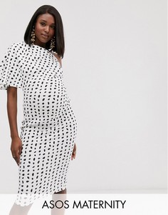 Платье миди на одно плечо с далматинским принтом ASOS DESIGN Maternity-Мульти