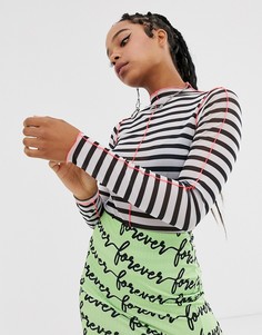 Сетчатый топ в полоску с длинными рукавами и контрастными строчками ASOS DESIGN-Черный
