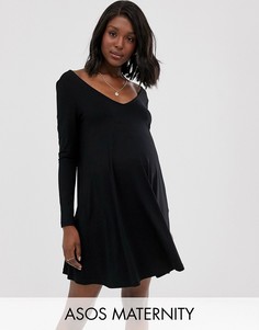 Свободное платье с длинными рукавами и скрытыми карманами ASOS DESIGN Maternity-Черный