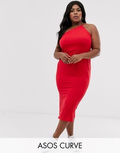 Облегающее платье миди на одно плечо ASOS DESIGN Curve - going out-Красный
