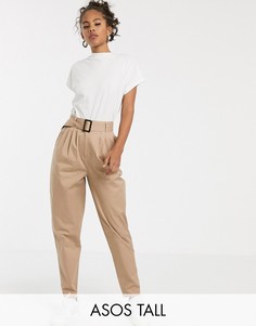 Брюки галифе с поясом и черепаховой пряжкой ASOS DESIGN Tall-Светло-бежевый