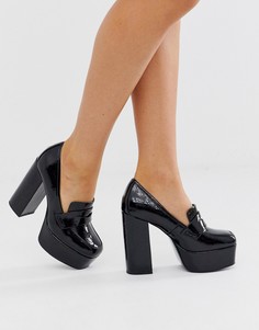 Черные лакированные лоферы на платформе и каблуке ASOS DESIGN Parkway-Черный