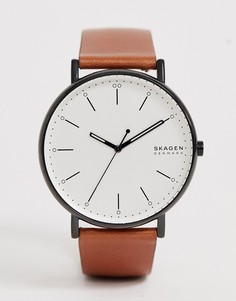 Часы с кожаным ремешком Skagen SKW6550 Signatur - 45 мм-Светло-коричневый