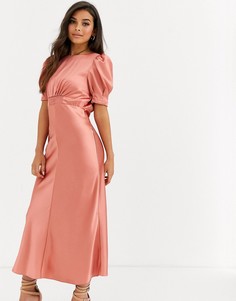Атласное чайное платье миди ASOS DESIGN-Розовый