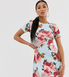 Синее приталенное платье мини с цветочным принтом Missguided Exclusive-Синий