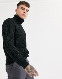 Темно-серый джемпер-водолазка в рубчик ASOS DESIGN
