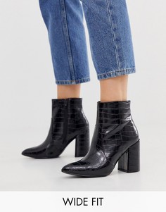 Черные остроносые ботильоны на каблуке New Look Wide Fit-Черный