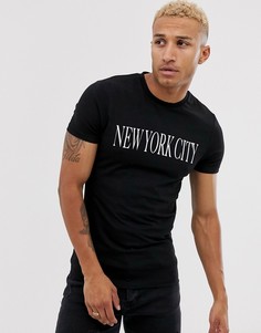 Облегающая эластичная футболка с принтом в виде названия города ASOS DESIGN-Черный