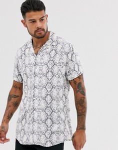 Белая рубашка со змеиным принтом и воротником в виде лацканов Jack & Jones Premium-Белый