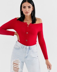 Кардиган в рубчик с открытыми плечами ASOS DESIGN-Красный