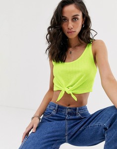 Лаймовый кроп-топ с узлом Bershka-Зеленый
