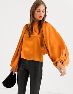 Атласный топ с длинными объемными рукавами ASOS DESIGN-Бесцветный
