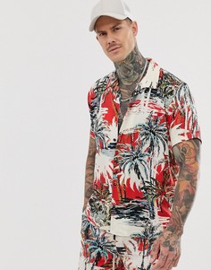 Рубашка с короткими рукавами и принтом пальм Bershka-Мульти
