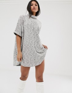 Меланжевое oversize-платье мини со свободным воротом ASOS DESIGN-Черный