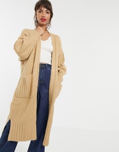 Длинный кардиган из пушистой пряжи ASOS DESIGN-Светло-бежевый