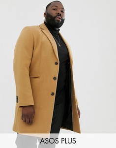 Пальто с добавлением шерсти верблюжьего цвета ASOS DESIGN Plus-Светло-коричневый