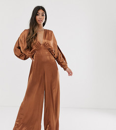 Атласный комбинезон с рукавами \летучая мышь\" и сборками ASOS EDITION Petite-Оранжевый