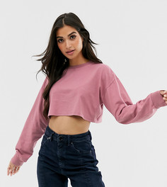 Кроп-топ с длинными рукавами и манжетами в рубчик ASOS DESIGN Petite-Розовый