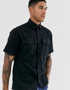 Черная рубашка с карманами в стиле милитари и короткими рукавами Jack & Jones Core-Черный