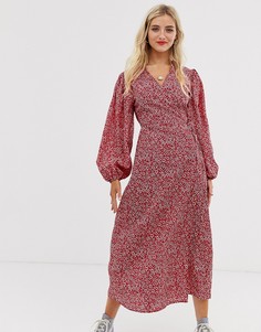 Платье мидакси с запахом и мелким цветочным принтом Glamorous-Красный