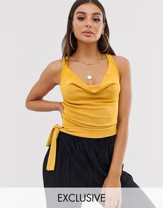 Топ горчичного цвета со свободным воротом и завязкой Missguided-Желтый