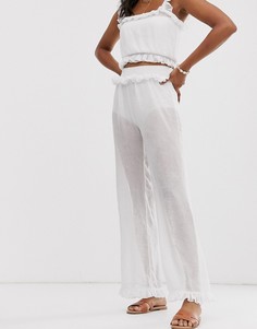 Широкие шифоновые брюки с оборками Unique21-Белый