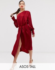 Атласное платье миди на одно плечо ASOS DESIGN Tall-Мульти