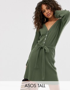 Мягкое платье мини в рубчик и со спущенными плечами ASOS DESIGN Tall-Зеленый