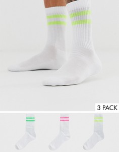 3 пары носков с неоновыми полосками Brave Soul-Белый