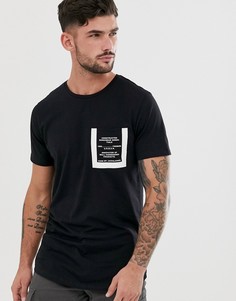 Черная футболка с асимметричным краем, круглым вырезом и карманом Jack & Jones Core-Черный