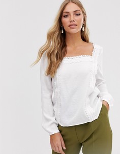 Блузка с квадратным вырезом и кружевной отделкой Vila-Белый