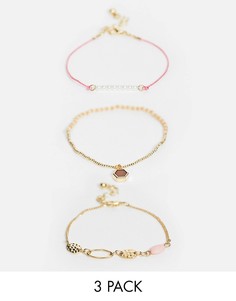 Набор из 3 золотистых браслетов с подвесками ASOS DESIGN-Золотой