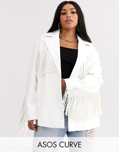 Куртка из искусственной кожи с бахромой ASOS DESIGN Curve-Белый
