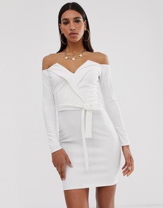 Белое платье мини с открытыми плечами Missguided-Мульти