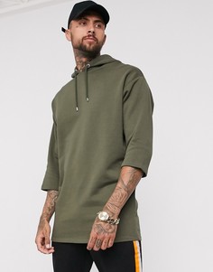 Oversize-худи цвета хаки с рукавами 3/4 ASOS DESIGN-Зеленый