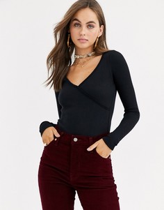 Топ с запахом и V-образным вырезом Hollister-Черный