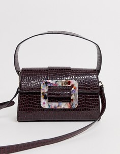 Сумка через плечо с крокодиловым рисунком и мраморной пряжкой ASOS DESIGN-Фиолетовый