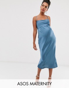Атласное блестящее платье-комбинация миди со шнуровкой на спине ASOS DESIGN Maternity-Фиолетовый