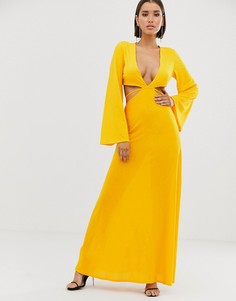 Платье макси с ремешками на талии ASOS DESIGN-Желтый