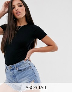 Черное зауженное боди-футболка в рубчик ASOS DESIGN Tall-Черный