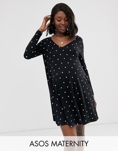 Свободное платье в горошек с длинными рукавами и скрытыми карманами ASOS DESIGN Maternity-Мульти