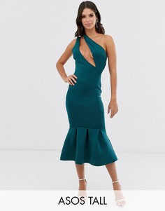 Облегающее платье миди на одно плечо с оборкой по нижнему краю ASOS DESIGN Tall-Мульти