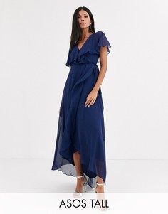 Платье макси с накидкой и асимметричным краем ASOS DESIGN Tall-Синий