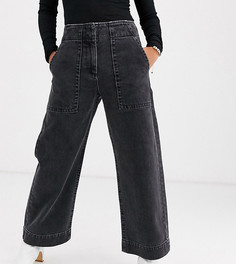 Черные укороченные широкие джинсы ASOS DESIGN Petite-Черный