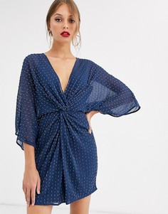 Платье-кимоно мини с пайетками ASOS DESIGN-Темно-синий