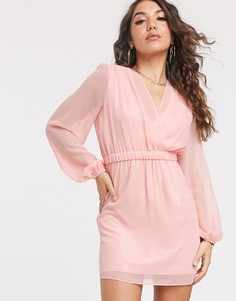Присборенное платье мини с длинными рукавами TFNC-Розовый