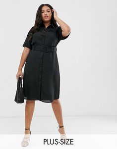 Платье-рубашка миди с пуговицами, кружевной отделкой и поясом Fashion Union Plus-Черный