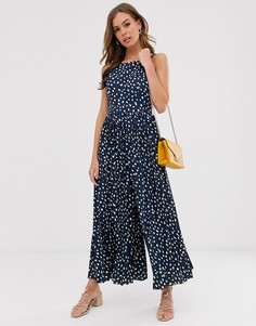 Темно-синий плиссированный комбинезон в горошек с кюлотами ASOS DESIGN-Мульти