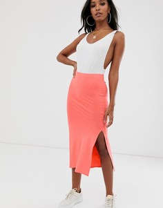 Трикотажная юбка-комбинация миди косого кроя и с разрезом ASOS DESIGN-Мульти